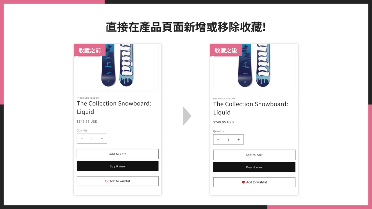 直接在產品頁面新增或移除收藏!