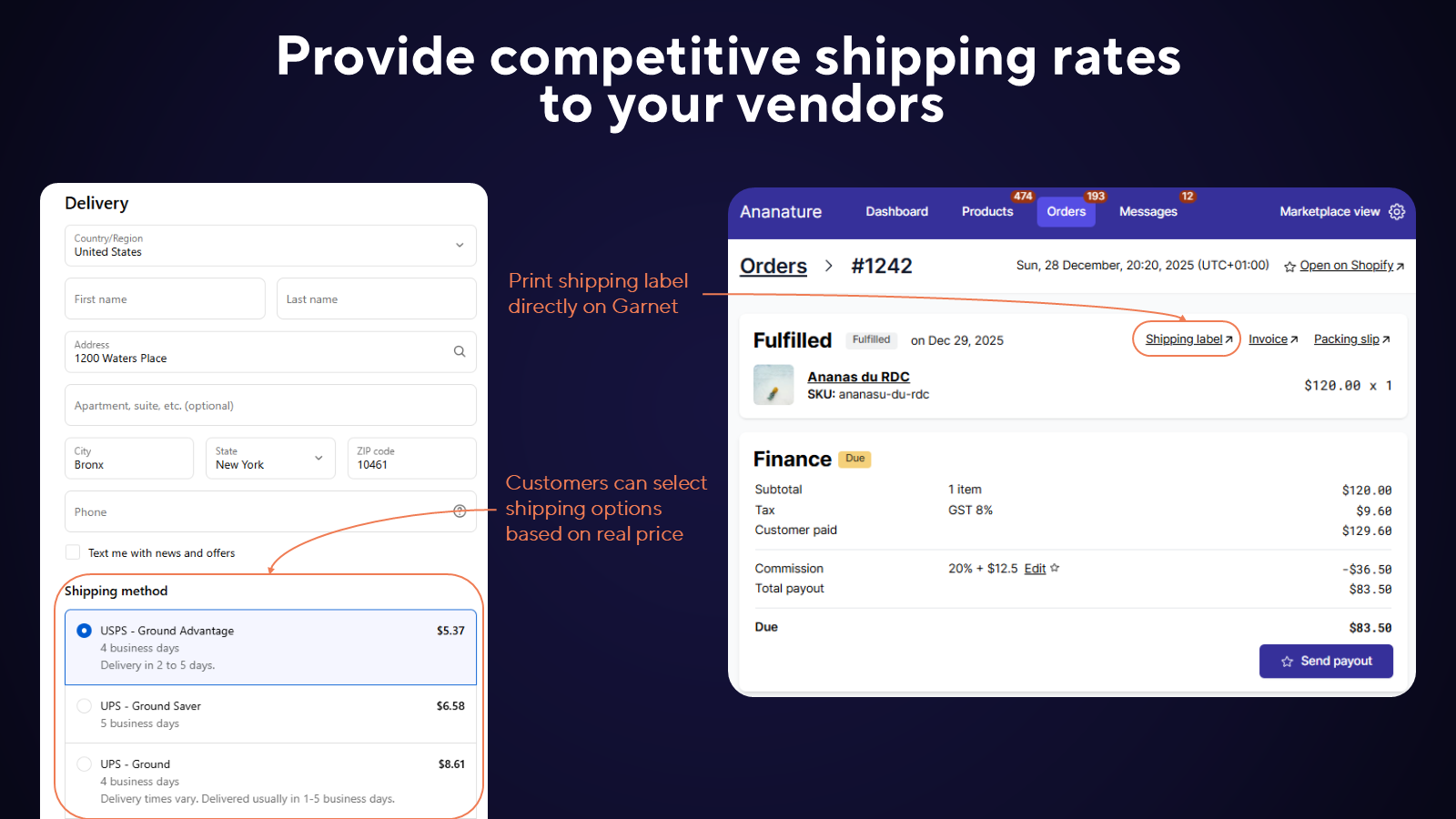 Provide competitive shipping rates to your vendors