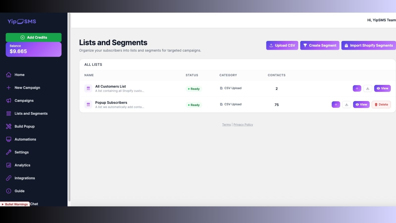Customer list & segments