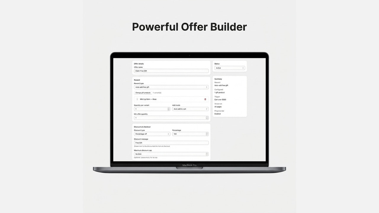 Auto add free gift offer builder for Shopify stores