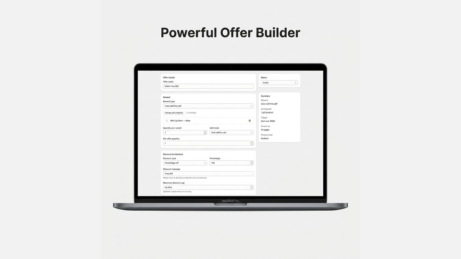 Auto add free gift offer builder for Shopify stores