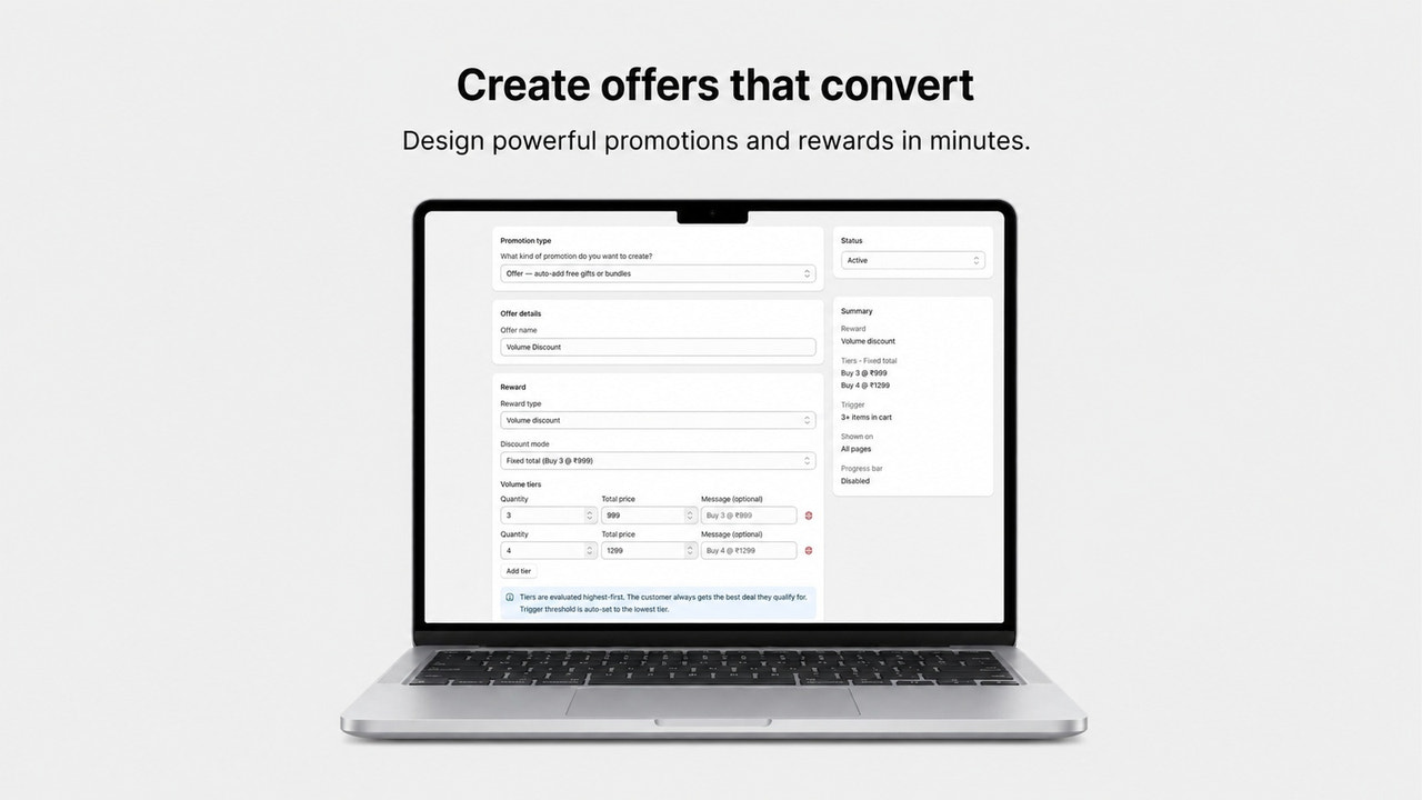 Customize cart offers with live preview dashboard
