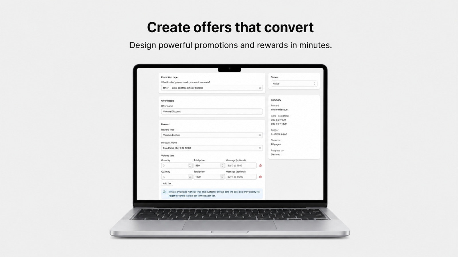 Customize cart offers with live preview dashboard