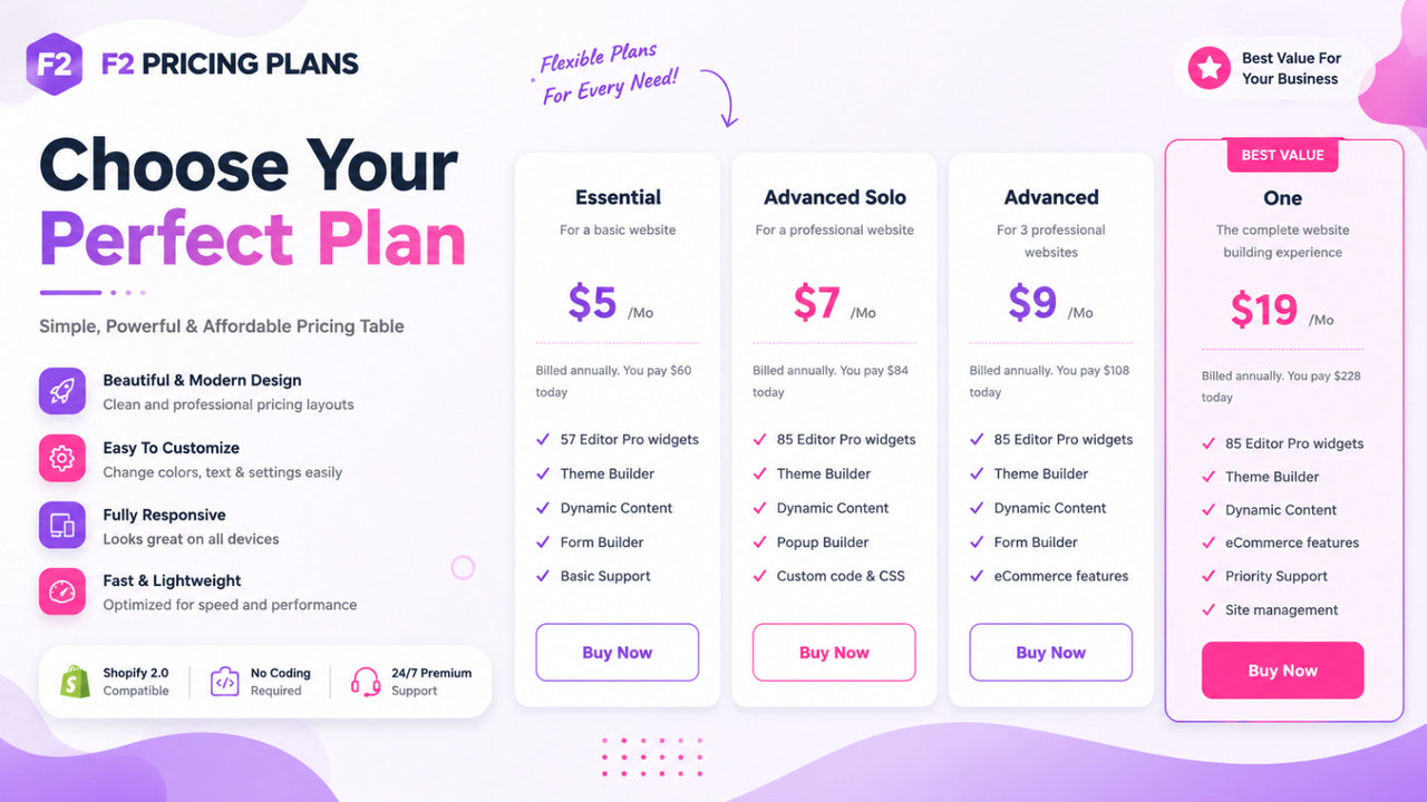 Beautiful Shopify pricing section with modern UI layouts