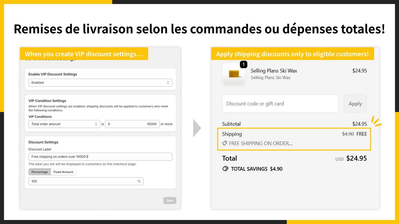 Remises de livraison selon les commandes ou dépenses totales!