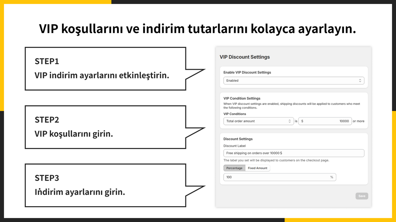 VIP koşullarını ve indirim tutarlarını kolayca ayarlayın.