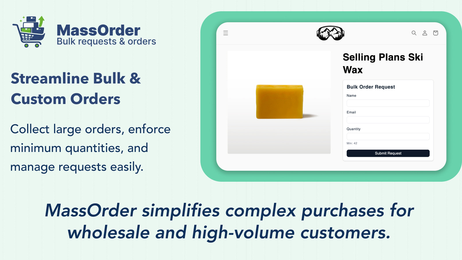 Bulk order form for submitting large or custom product orders
