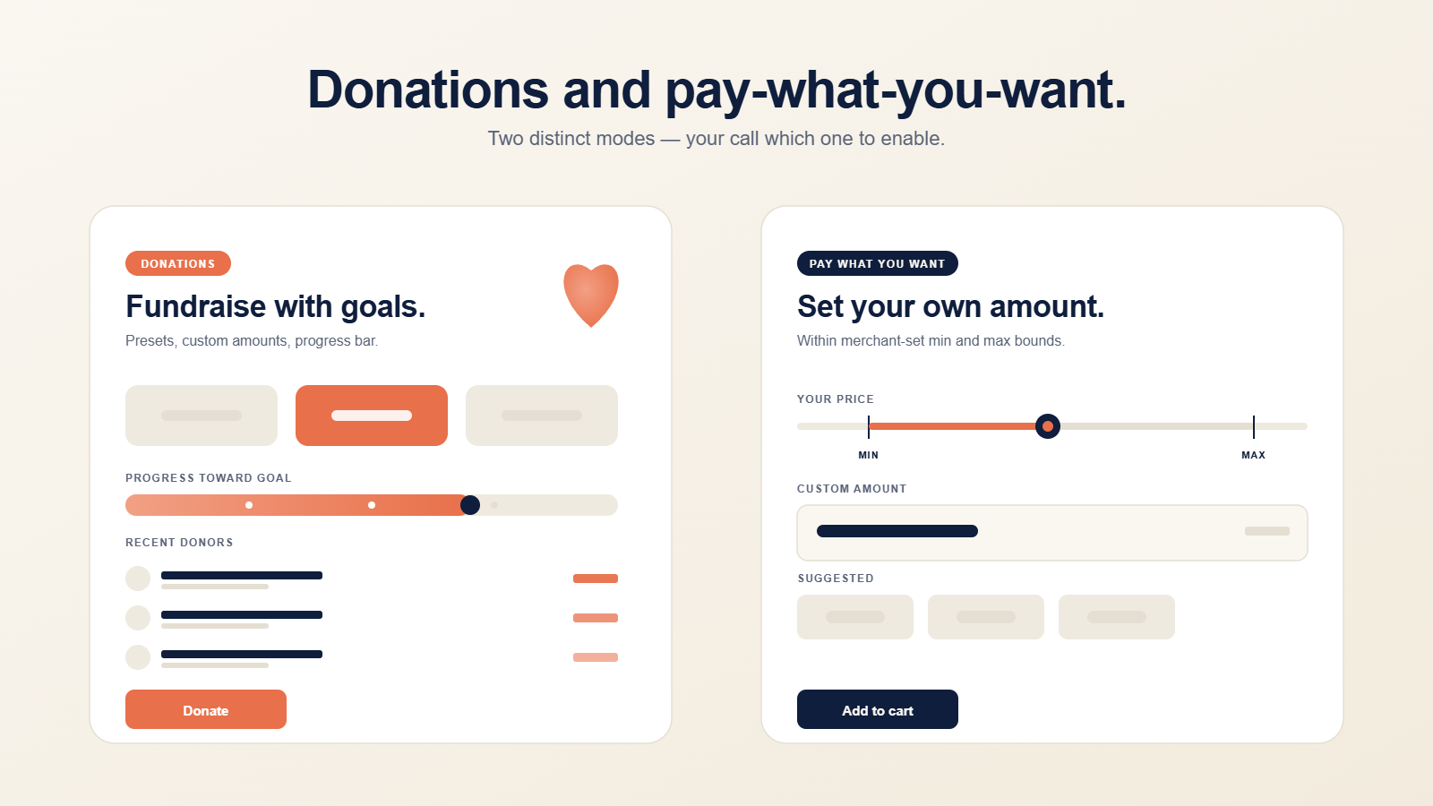 Donations, Pay What You Want, Name your price. fundraising.