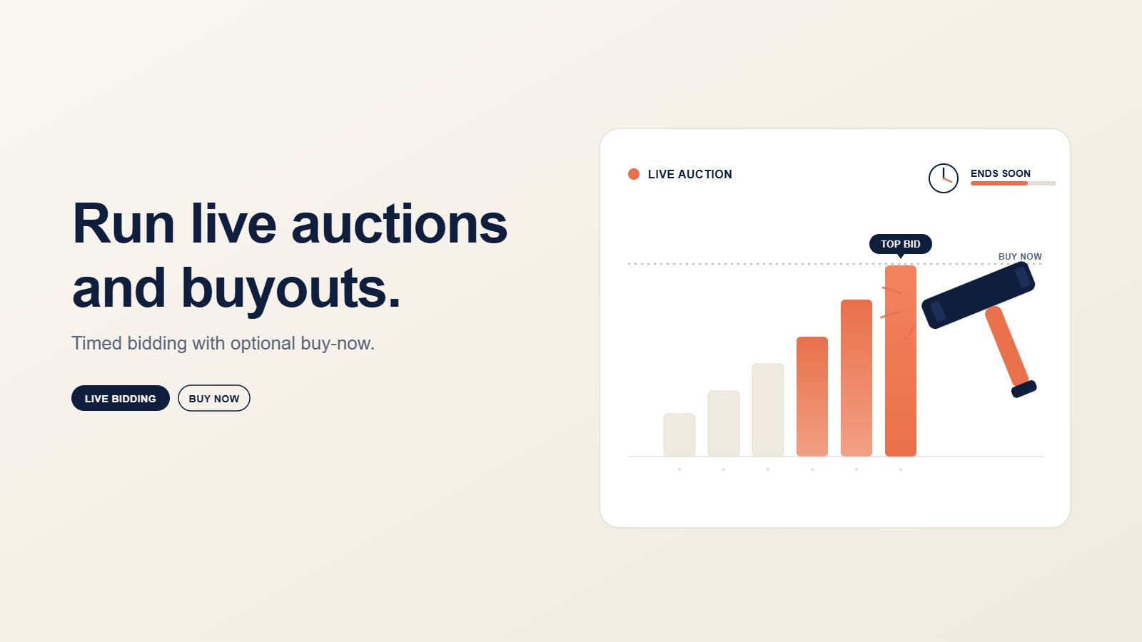 Live Auctions and bidding. Help create urgency, engagement.