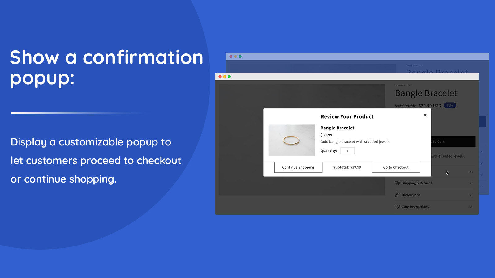 Display add to cart popup