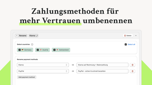 Zahlungsmethoden umbenennen