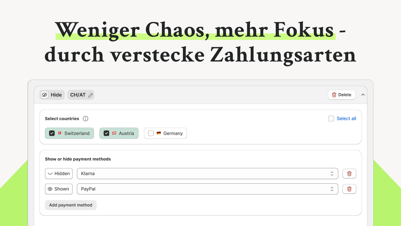 Zahlungsmethoden verstecken