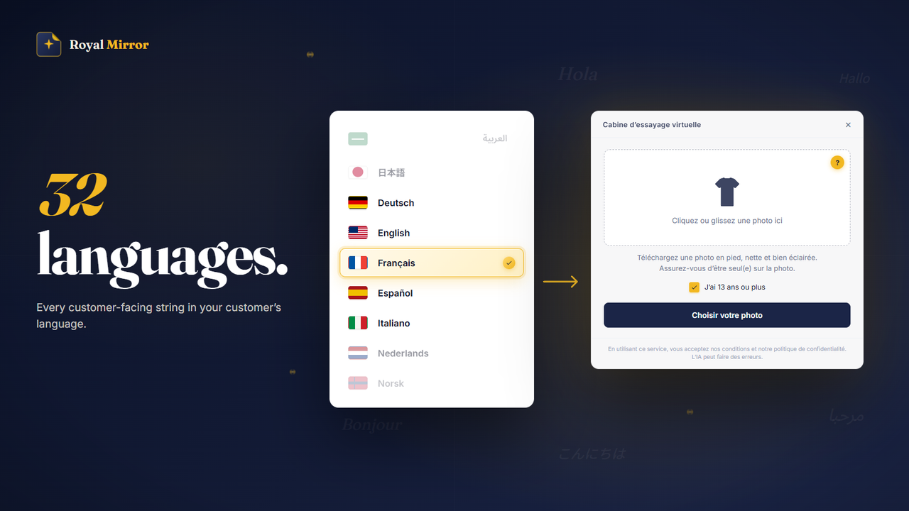 Translate your UI in seconds with 32 different languages