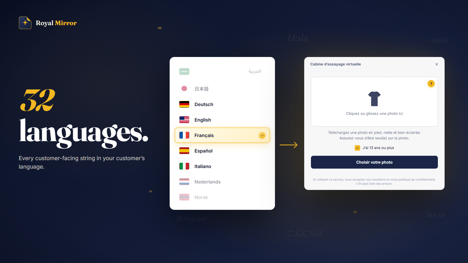 Translate your UI in seconds with 32 different languages