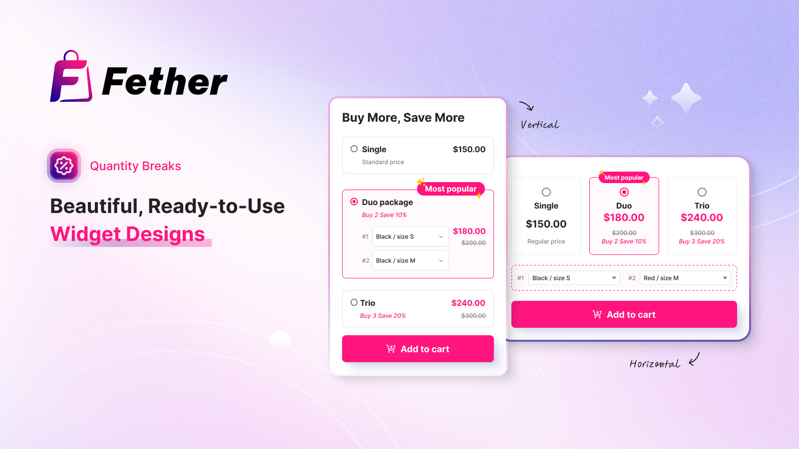 Fether: Beautiful Prebuilt FBT & Quantity Breaks Widget Designs