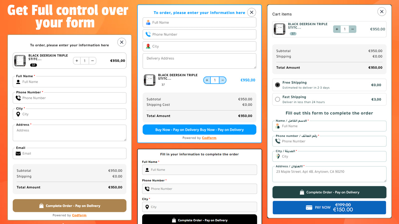 image show more examples of cod form app in shopify 