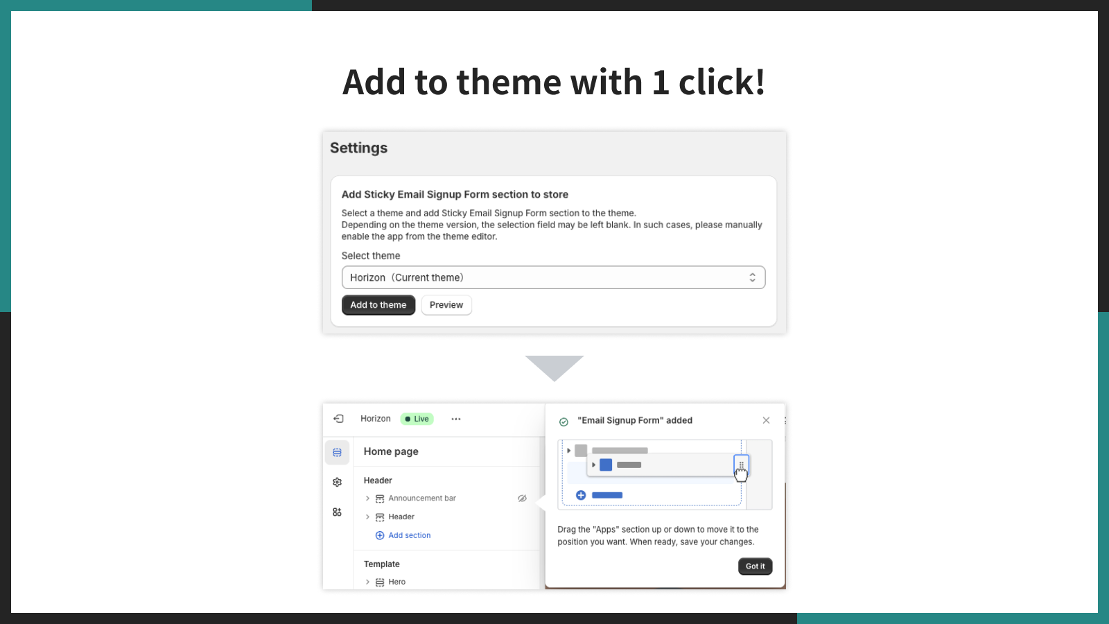Add to theme with 1 click!