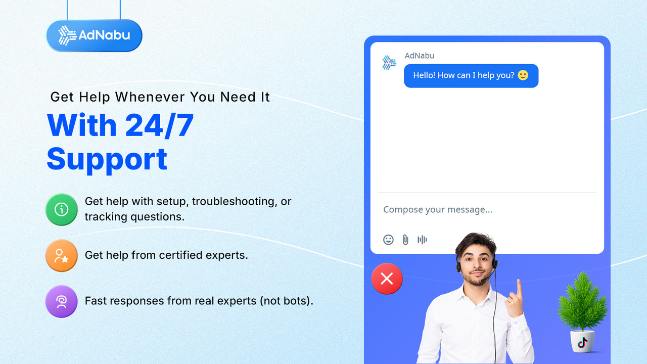 24/7 deskundige ondersteuning voor TikTok-pixel op Shopify