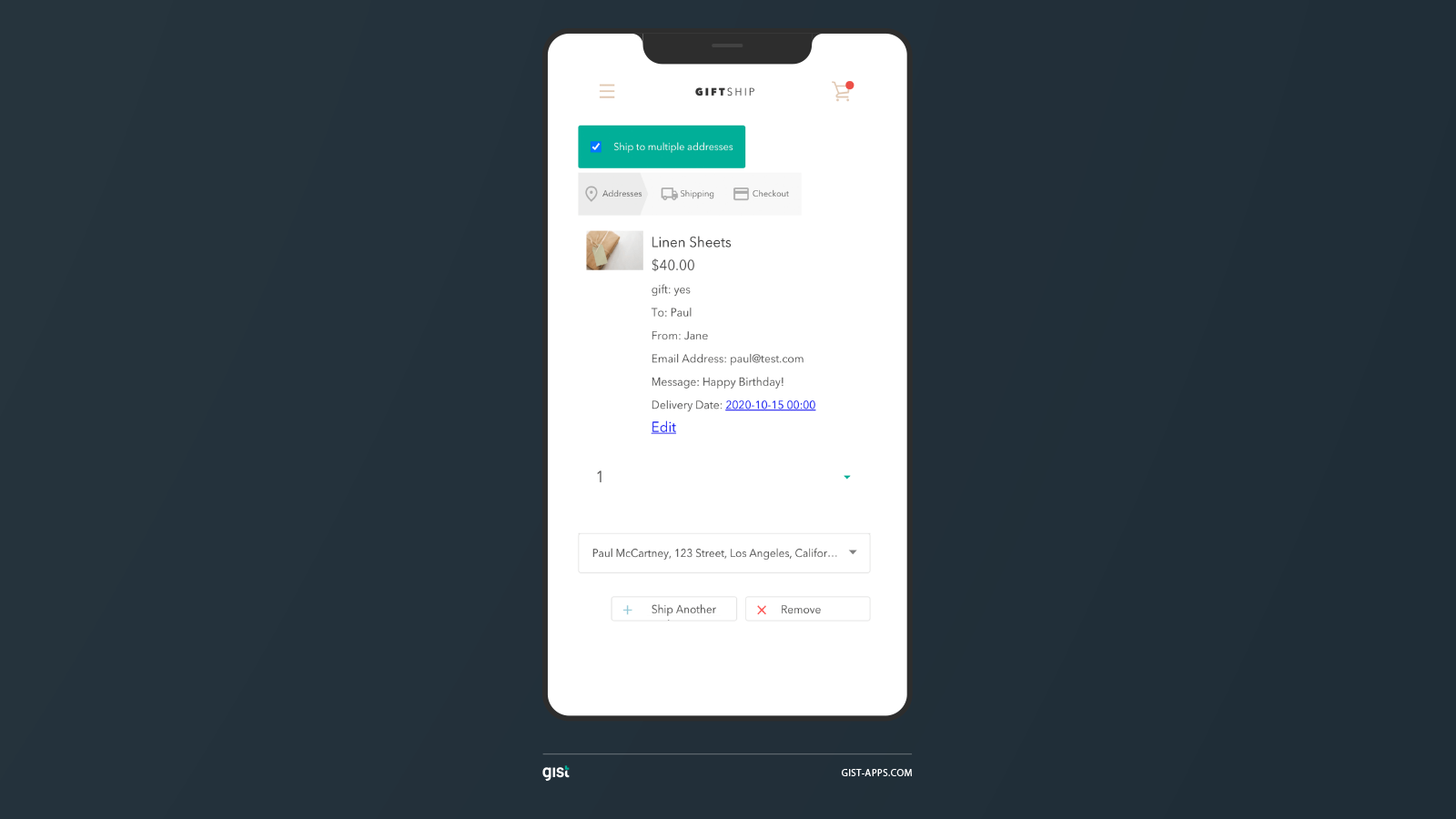 The multiple shipping address interface works on all sizes.