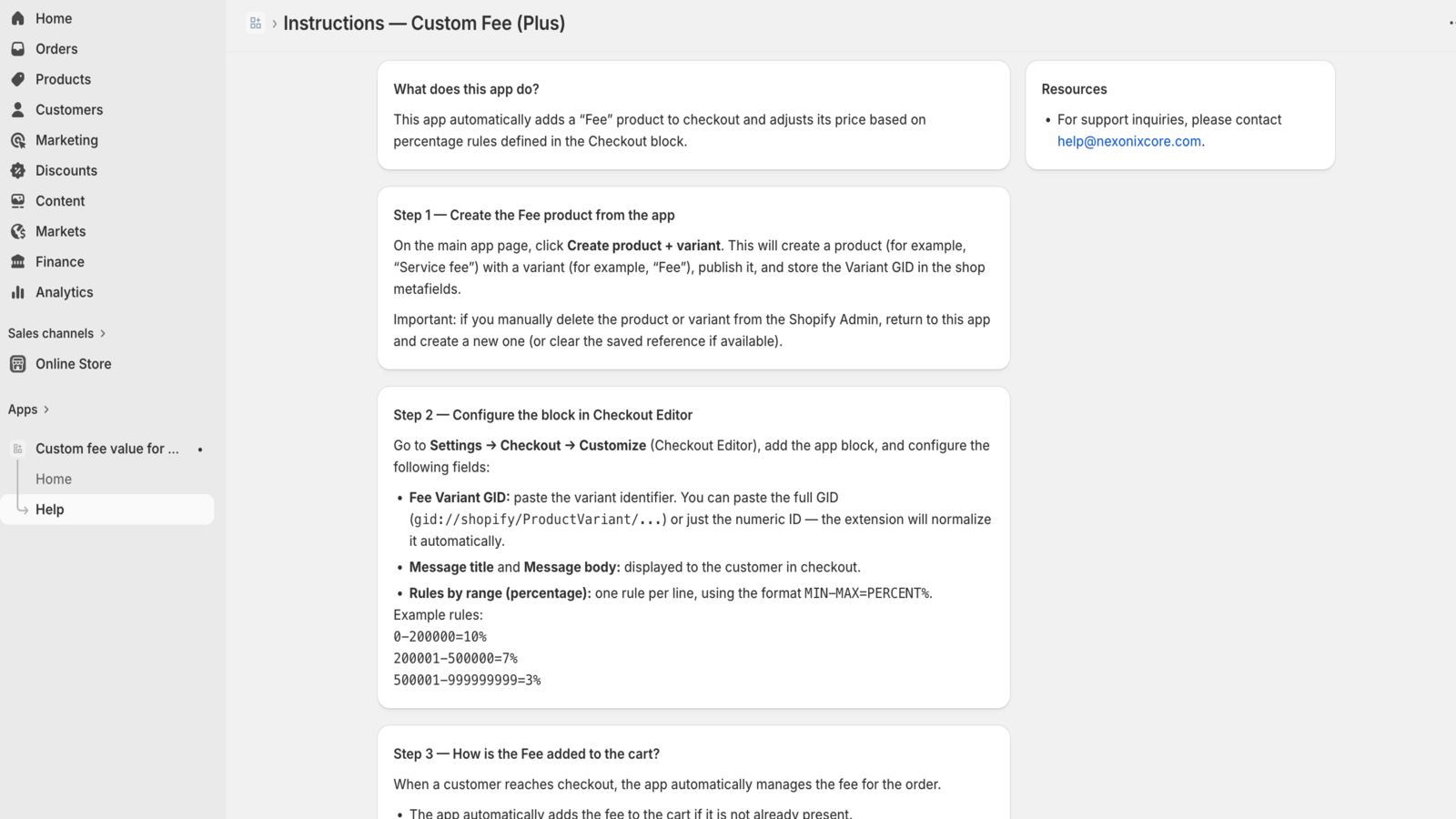 Follow steps to enable the app and activate fees at checkout now