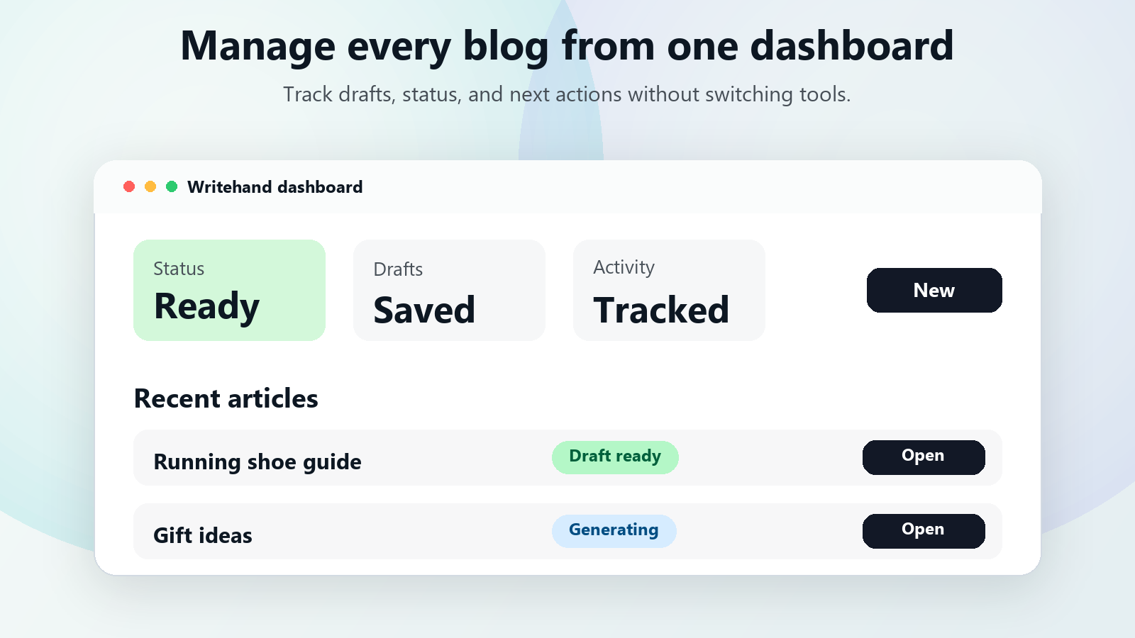 Dashboard wallet and recent credit activity