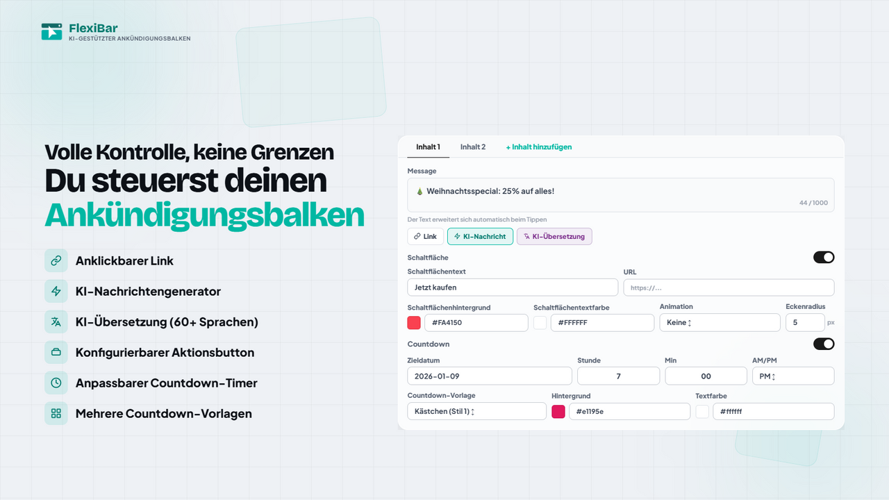Link, Button-Animation, Countdown und Countdown-Vorlagen