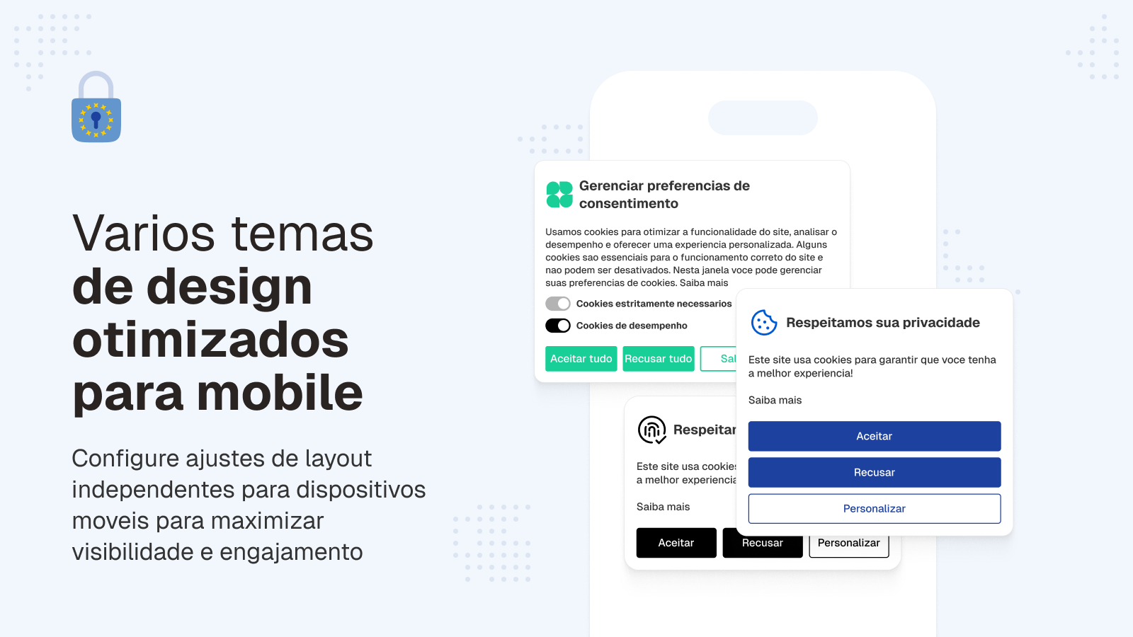 Temas de banners de cookies otimizados para celular