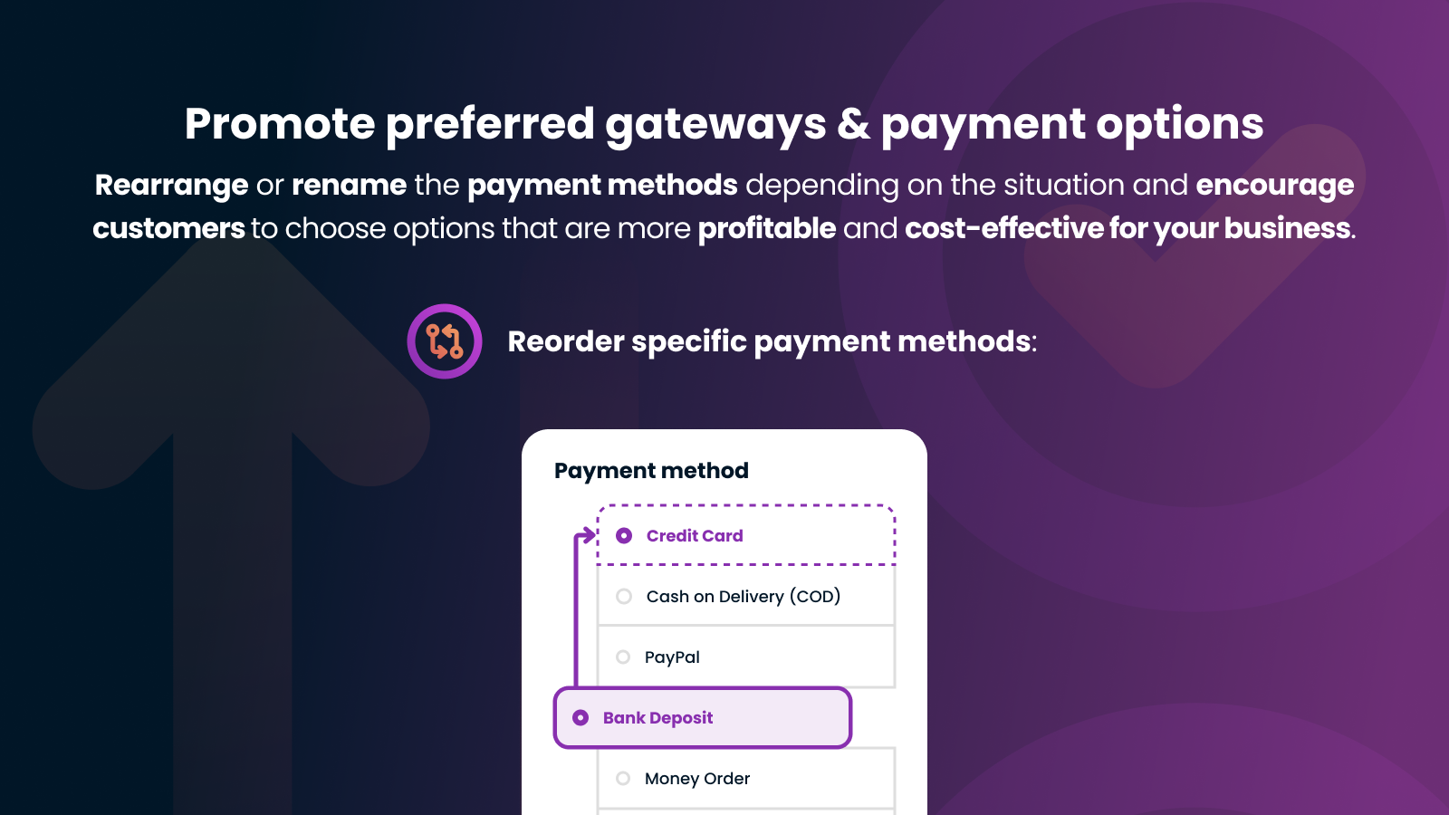 Reorder payment methods in Shopify store depending on situation