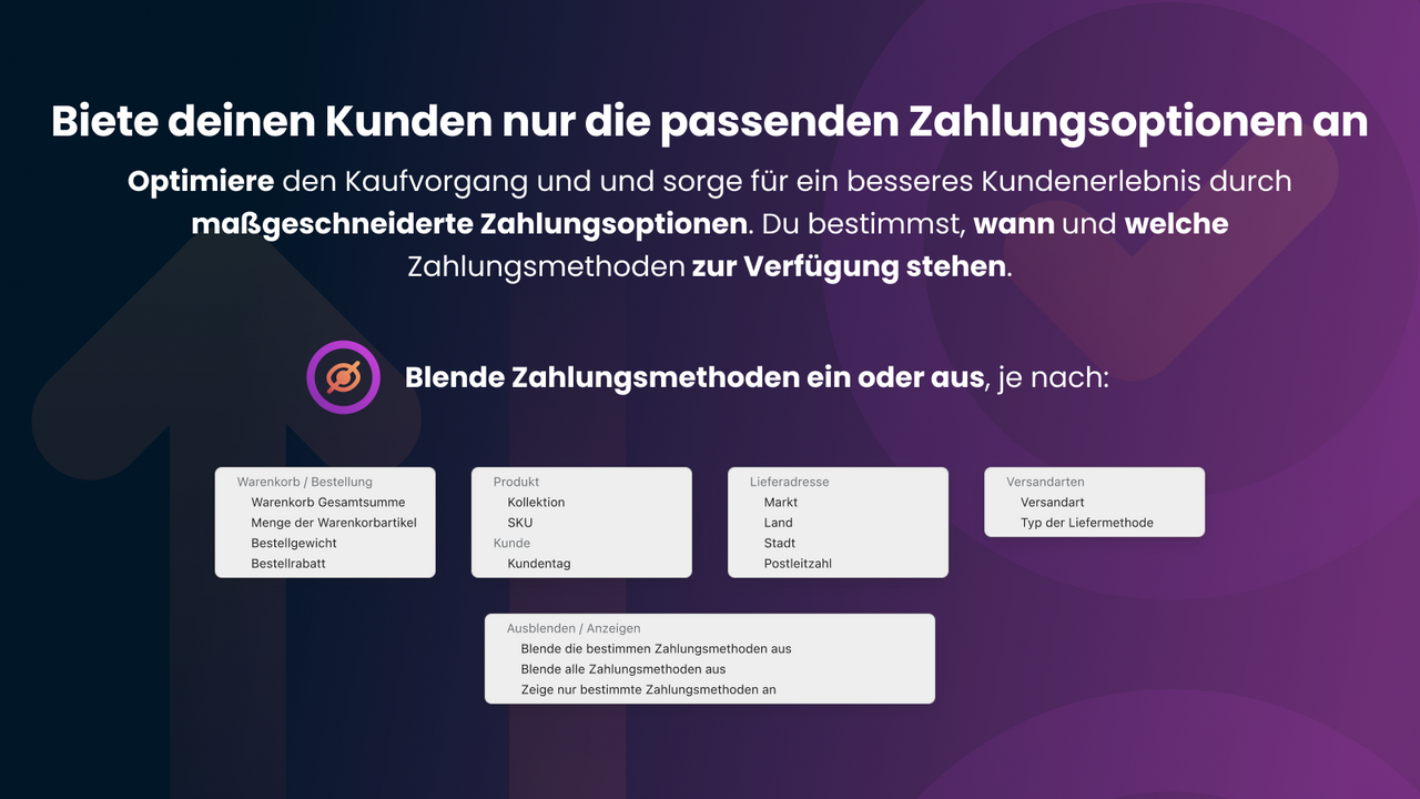Shopify-Zahlungsmethoden nach mehreren Bedingungen ausblenden