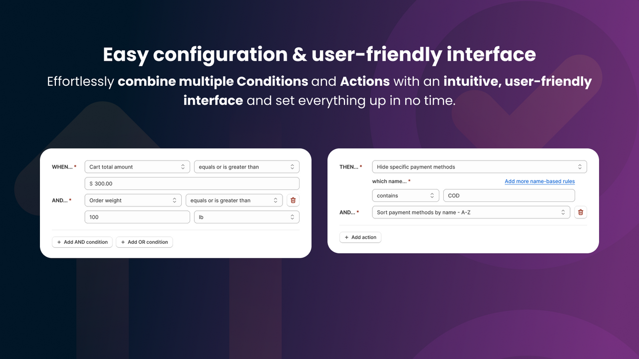 Hide & Sort Payments Easy configuration, user-friendly interface