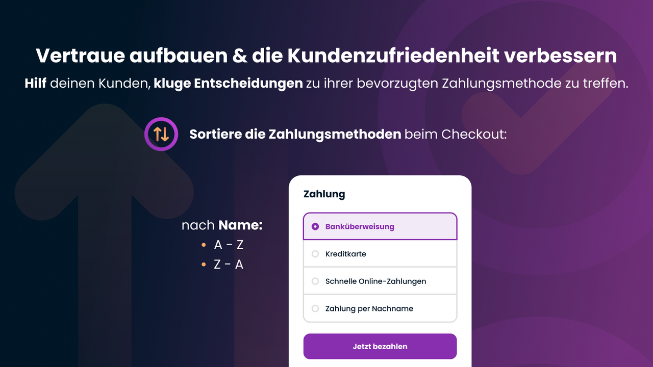 Zahlungsmethoden im Shopify-Checkout nach Name sortieren