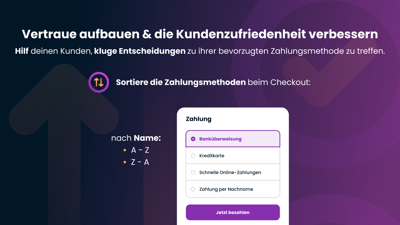 Zahlungsmethoden im Shopify-Checkout nach Name sortieren
