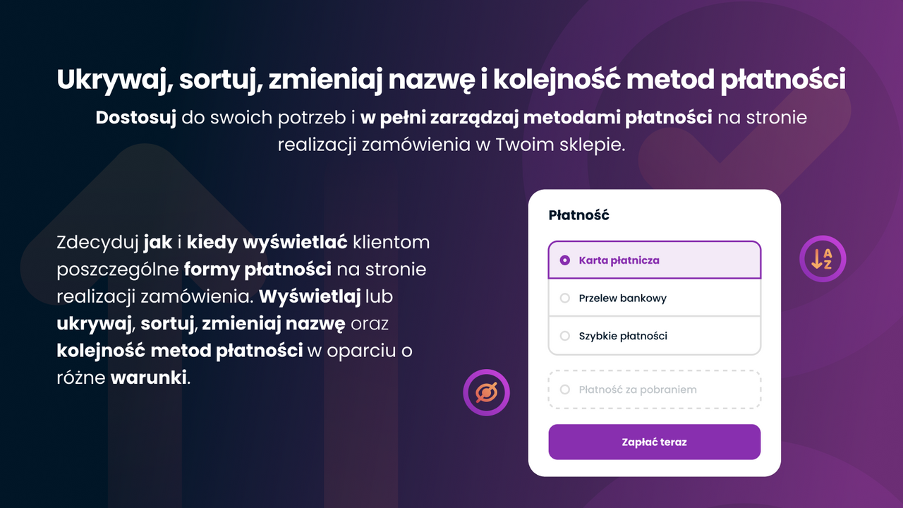 Ukrywanie metod płatności Shopify, zmiana nazwy i kolejności