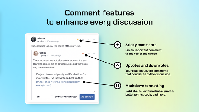 Commentify comments for Shopify – sticky, upvotes, formatting