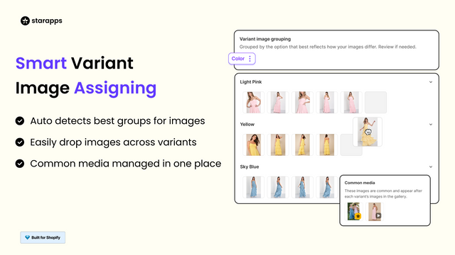 Assign Shopify variant images by color with drag drop dashboard