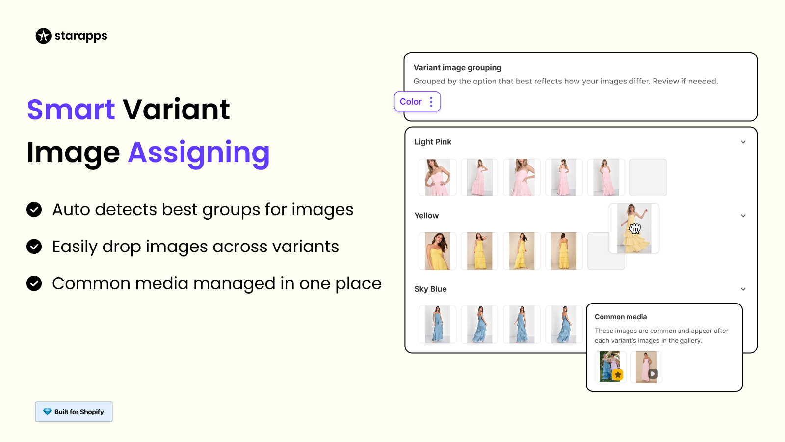 Assign Shopify variant images by color with drag drop dashboard