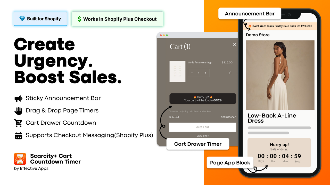 Scarcity+ Cart Countdown Timer for urgency & cart hurrify