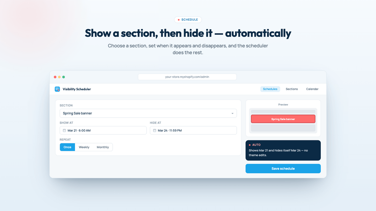 Show a section, then hide it — automatically