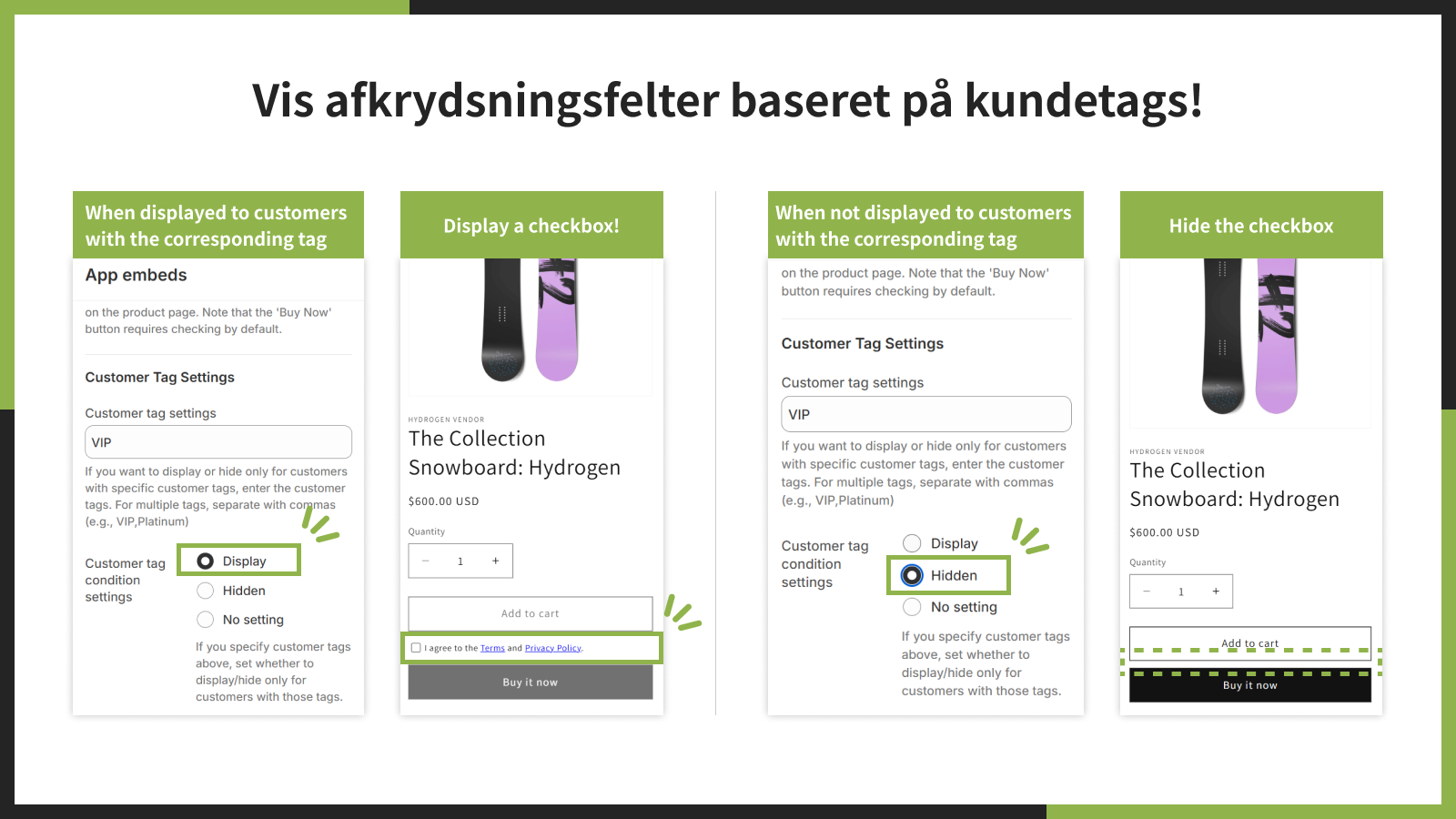 Vis afkrydsningsfelter baseret på kundetags!