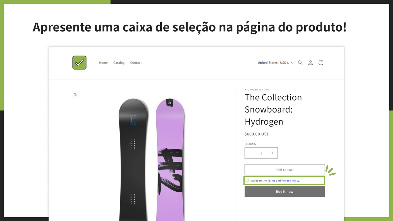 Apresente uma caixa de seleção na página do produto!