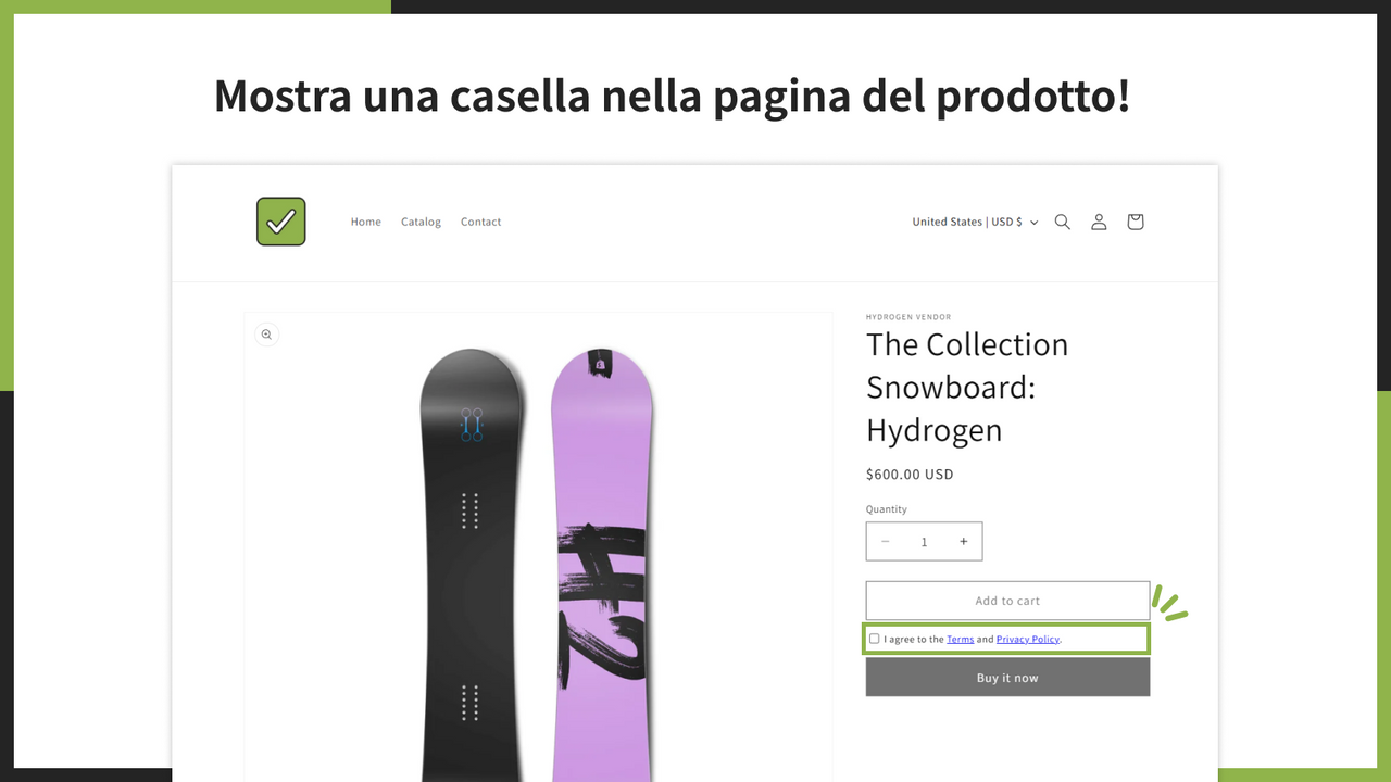Mostra una casella nella pagina del prodotto!