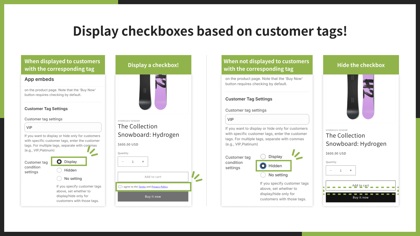 Display checkboxes based on customer tags!