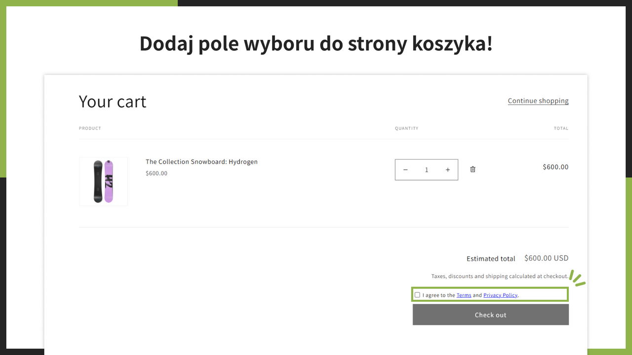 Dodaj pole wyboru do strony koszyka!