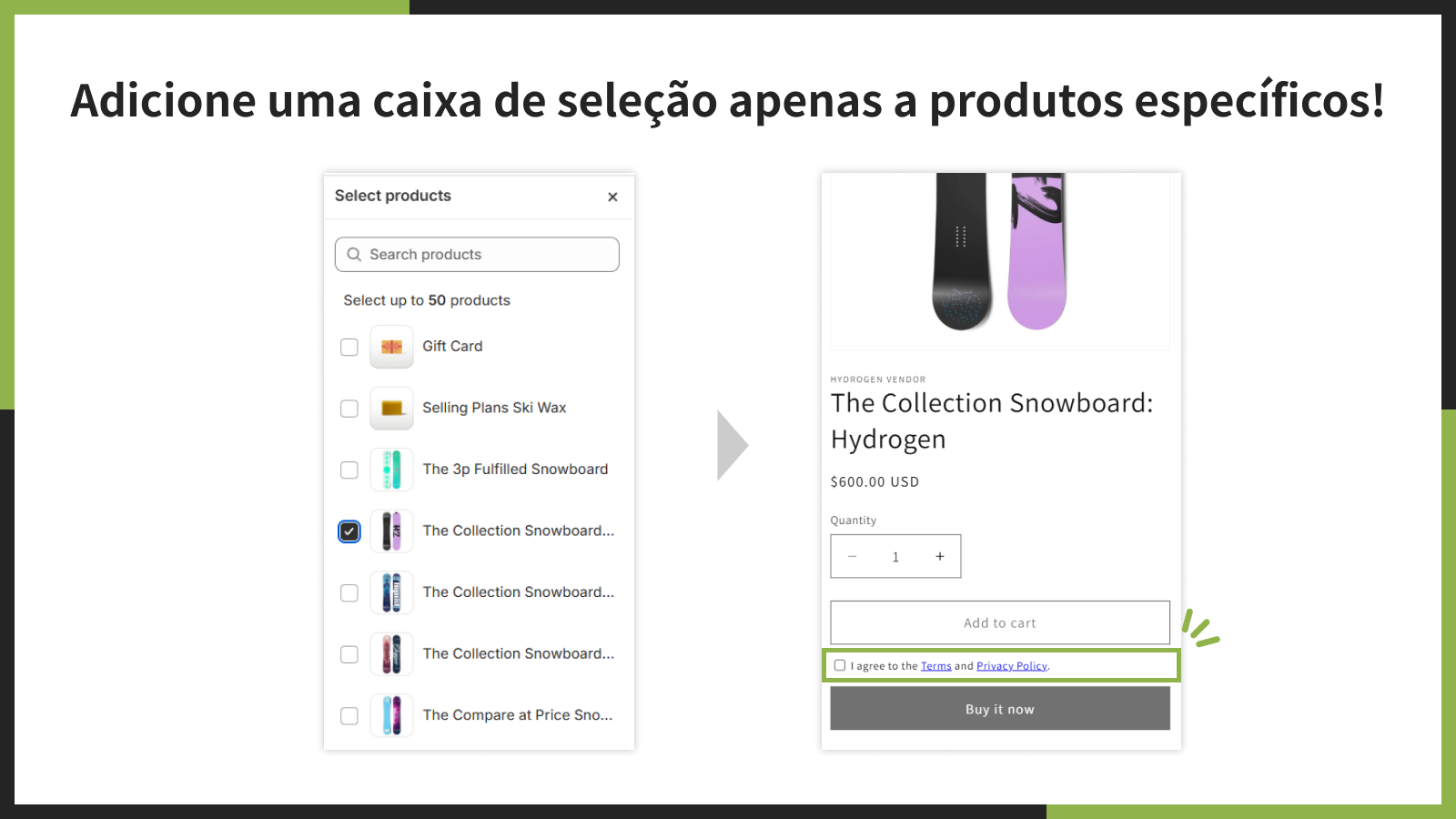 Adicione uma caixa de seleção apenas a produtos específicos!