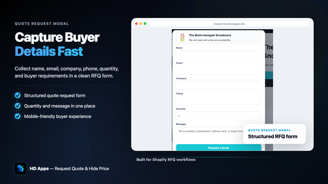 Request a quote settings for storefront forms