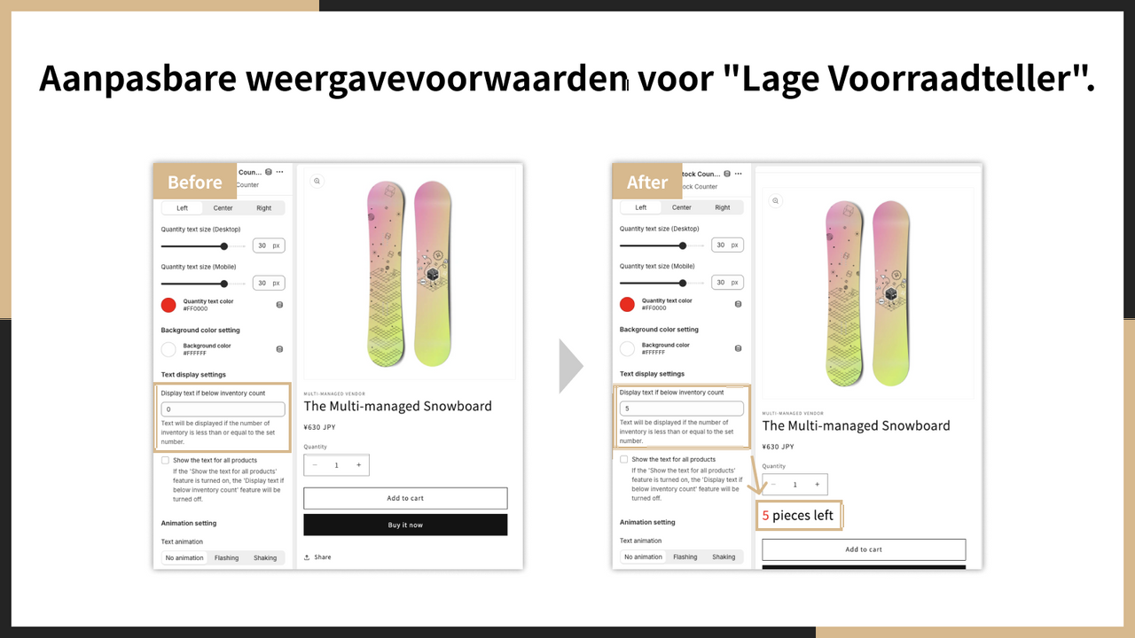 Voeg "Lage Voorraadteller" toe zonder code.