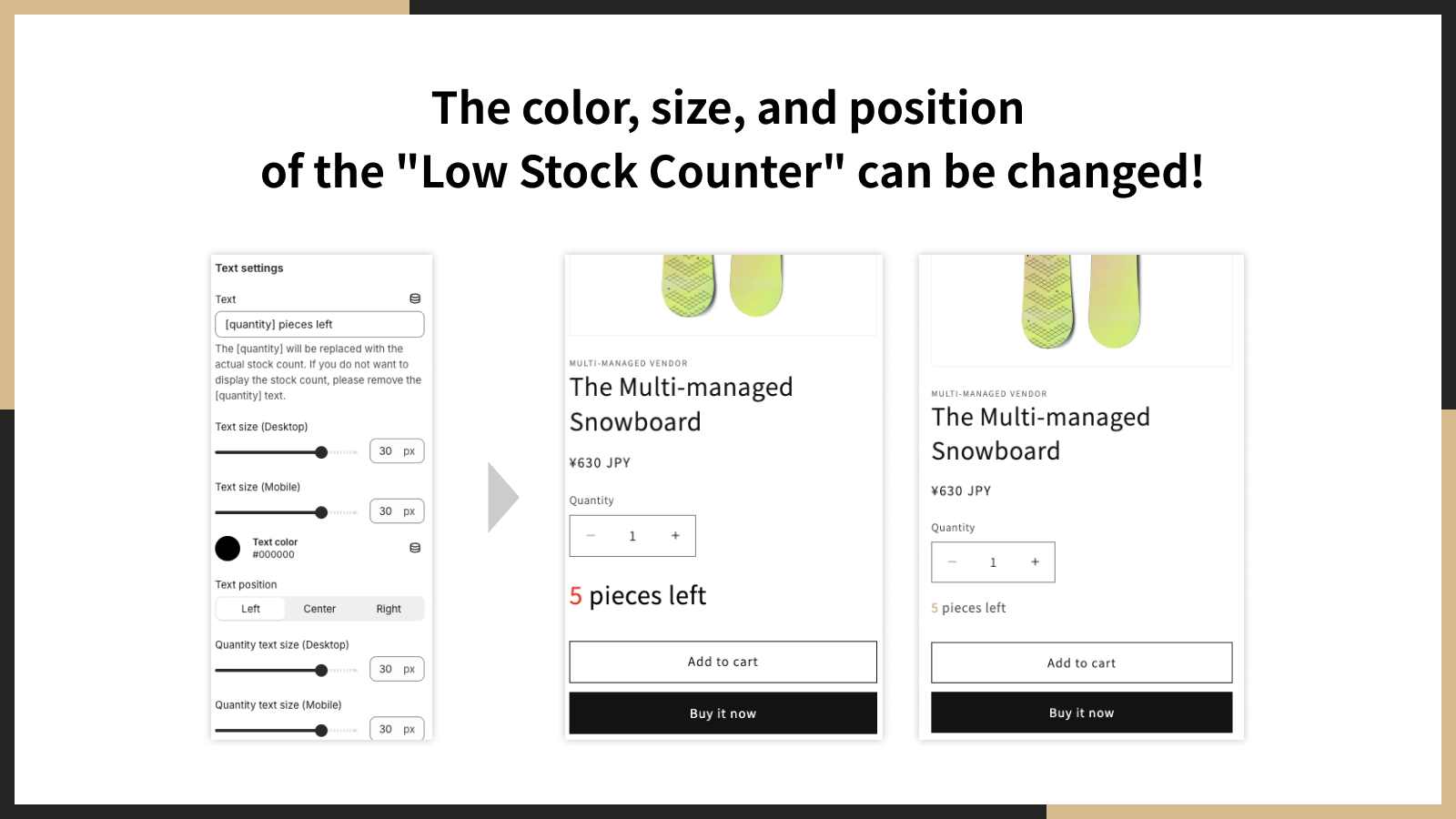 Change the “Low Stock Counter” color, size, and position!