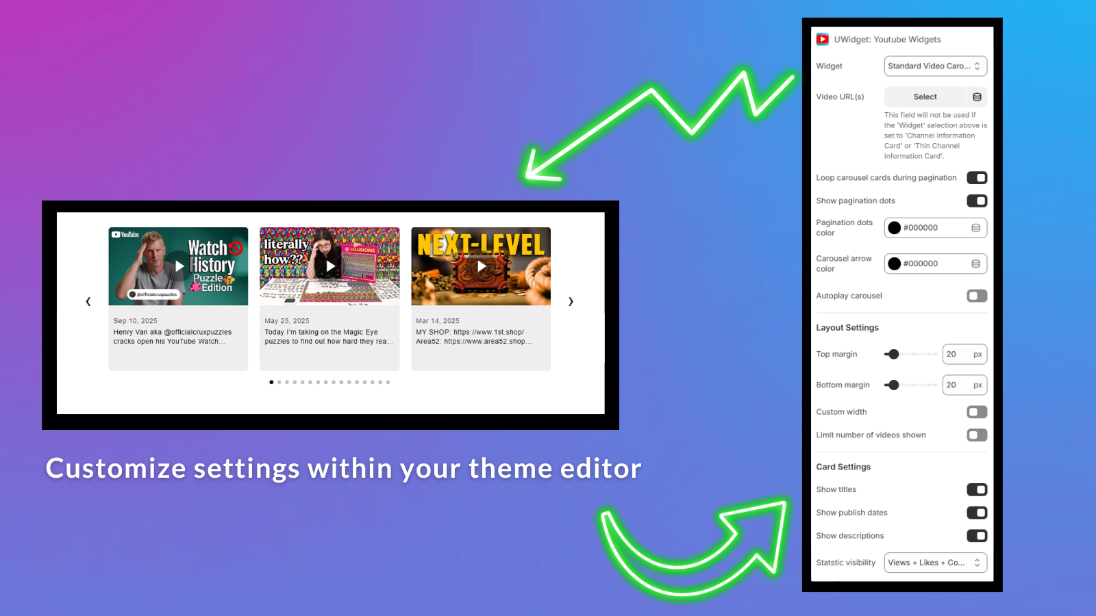 Screenshot showing the app's settings in the Theme Customizer