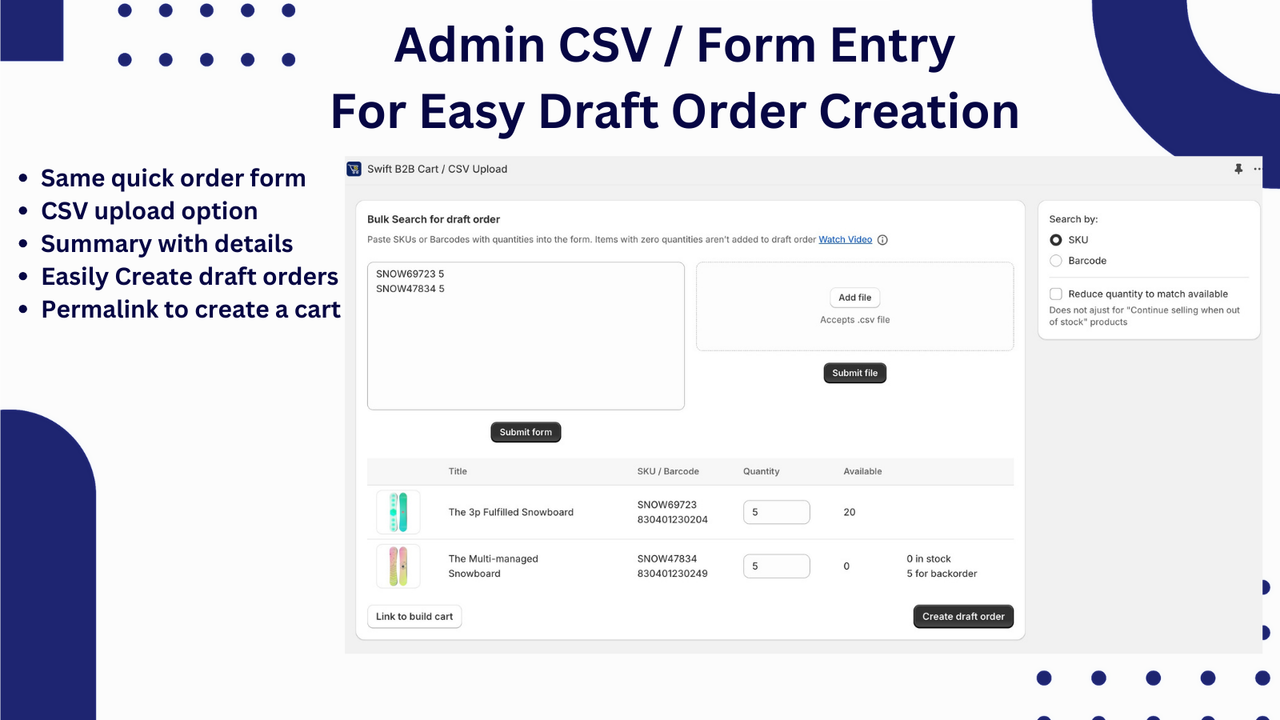 Backend Admin CSV Upload / Form Entry
