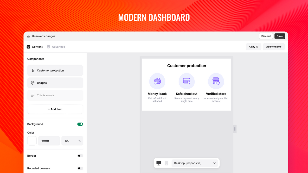 Explore modern UI dashboard to create badges and payment icons